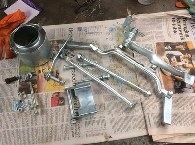 Home zinc plating. Still have the spokes to do.